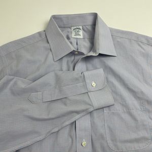 Brooks Brothers Dress Shirt Mens 16.5 - 33 Blue Plaid Oxford Regent Button Up
